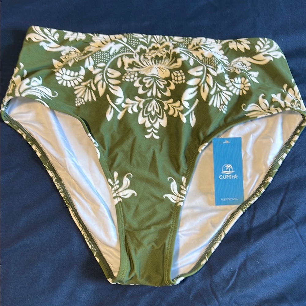Cupshe Olive Floral Bikini Bottom High Waisted
